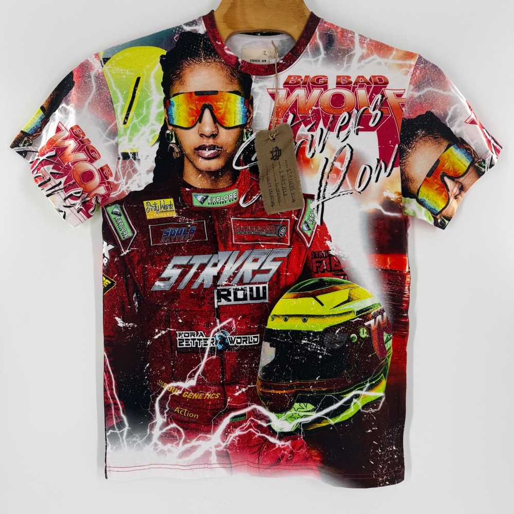 Strivers Row Big Bad Wolf Racing Graphic T-Shirt Mens Med Multi All Over Print
